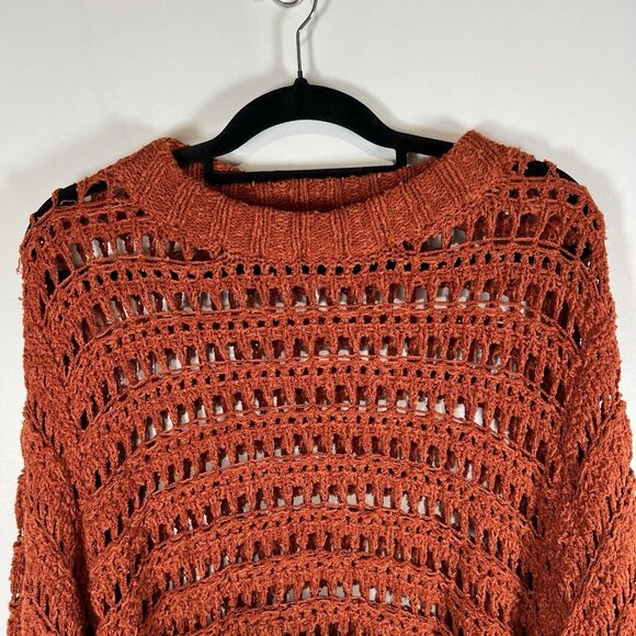 Free People Womens Sweater Sz XS Orange‎ Knit Open Crochet Boho Coastal Cowgirl - Picture 4 of 11